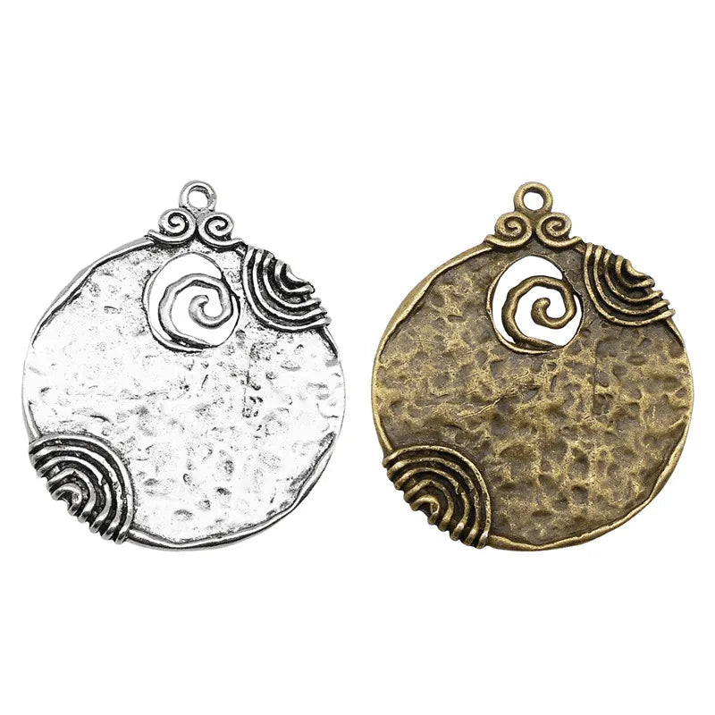 2PCS Antique Charm Ancient Tone Round Shaped Alloy Pendants Crafts 52*44mm Jewelry Making Accessory DIY Findings Charms Pendant