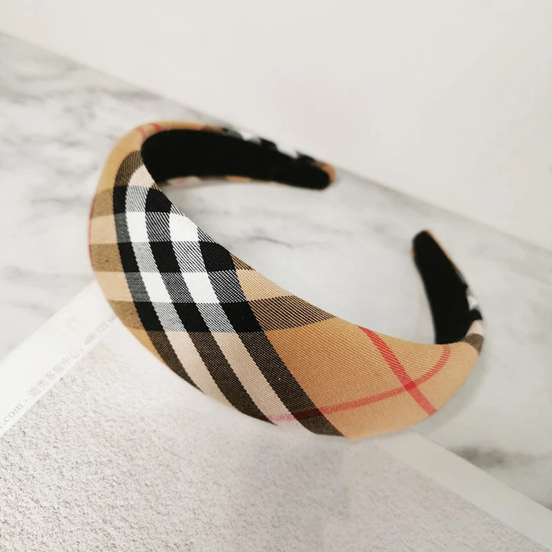 Classic Elegant Double Layer Korean Style Striped Plaid Hairband Hair Accessories For Women Coffee