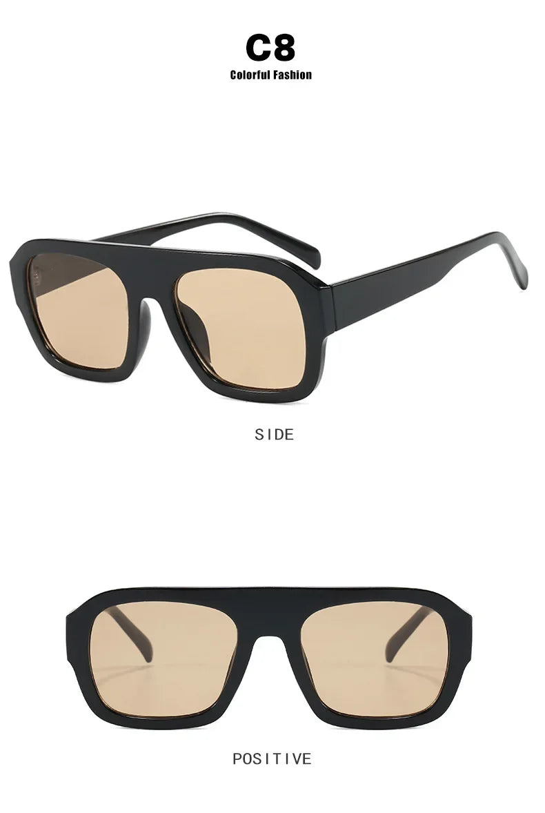 JNPCXI Fashion Square Women Sunglasses Shades UV400 Retro Leopard Tea Candy Color Gradient Men Punk Sun Glasses