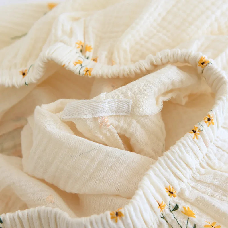 Fdfklak 2025 Spring Crepe Kimono Long Sleeve Home Clothes Female Sleepwear Gauze Cotton V-Neck Home Suit Women's Pajama