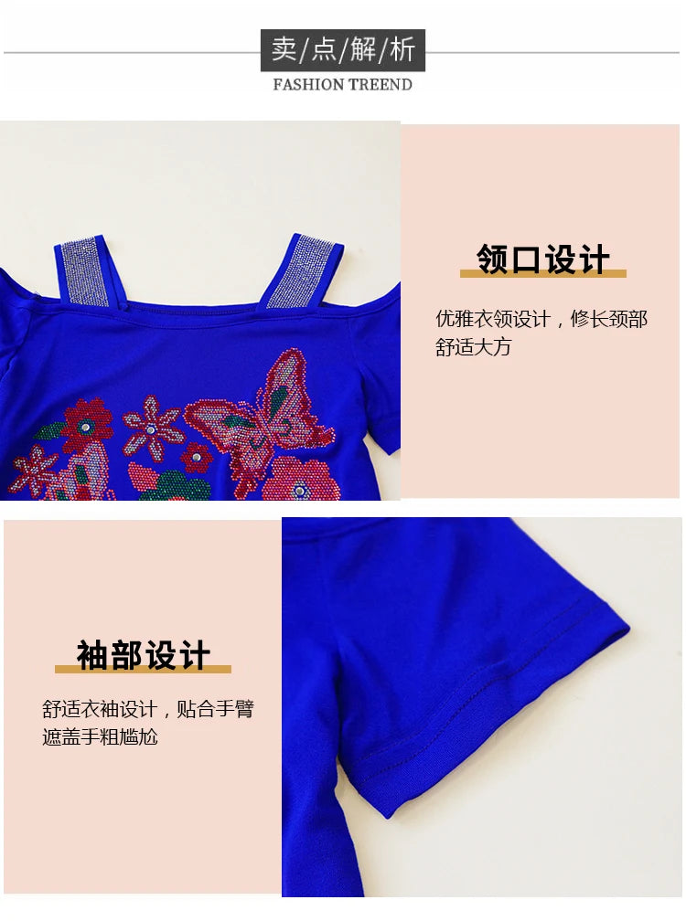 New Arrival Summer European Clothes Women's T-Shirts Chic Luxury Butterfly Hot Diamonds Tees Sexy Girl Slim Streetwear Tops