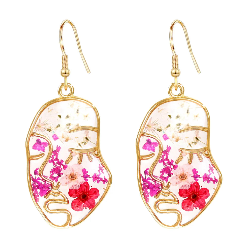 New In Earrings Dried Flower Crystal Dangle Hoop Earrings For Women Stainless Steel Diycharm Long Earring Cute Jewelry Wholesale 2