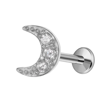 Moon Flat Back Earrings Star Labret Piercing Tragus Heart Internal Thread Cartilage Helix 100% 316L Stainless steel Body Jewelry Badiee Stylez