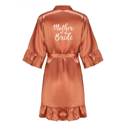 Wedding Bride Bridesmaid Robes for Women Bridal Party Gifts Team Dress Gown Silk Satin Sleepwear Kimono With Ruffle White Letter As the photo show 14