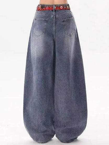 Y2K fashion retro cartoon embroidered women wide-leg jeans casual Harajuku loose pants street personality high-waisted jeans