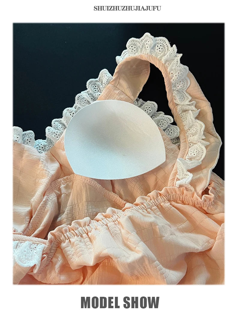 Summer Sexy Strap Spwear Women's ort Pants Loose Fit Home Clothes Set with Chest Pad 2024 New Tread Cotton Thin Woven