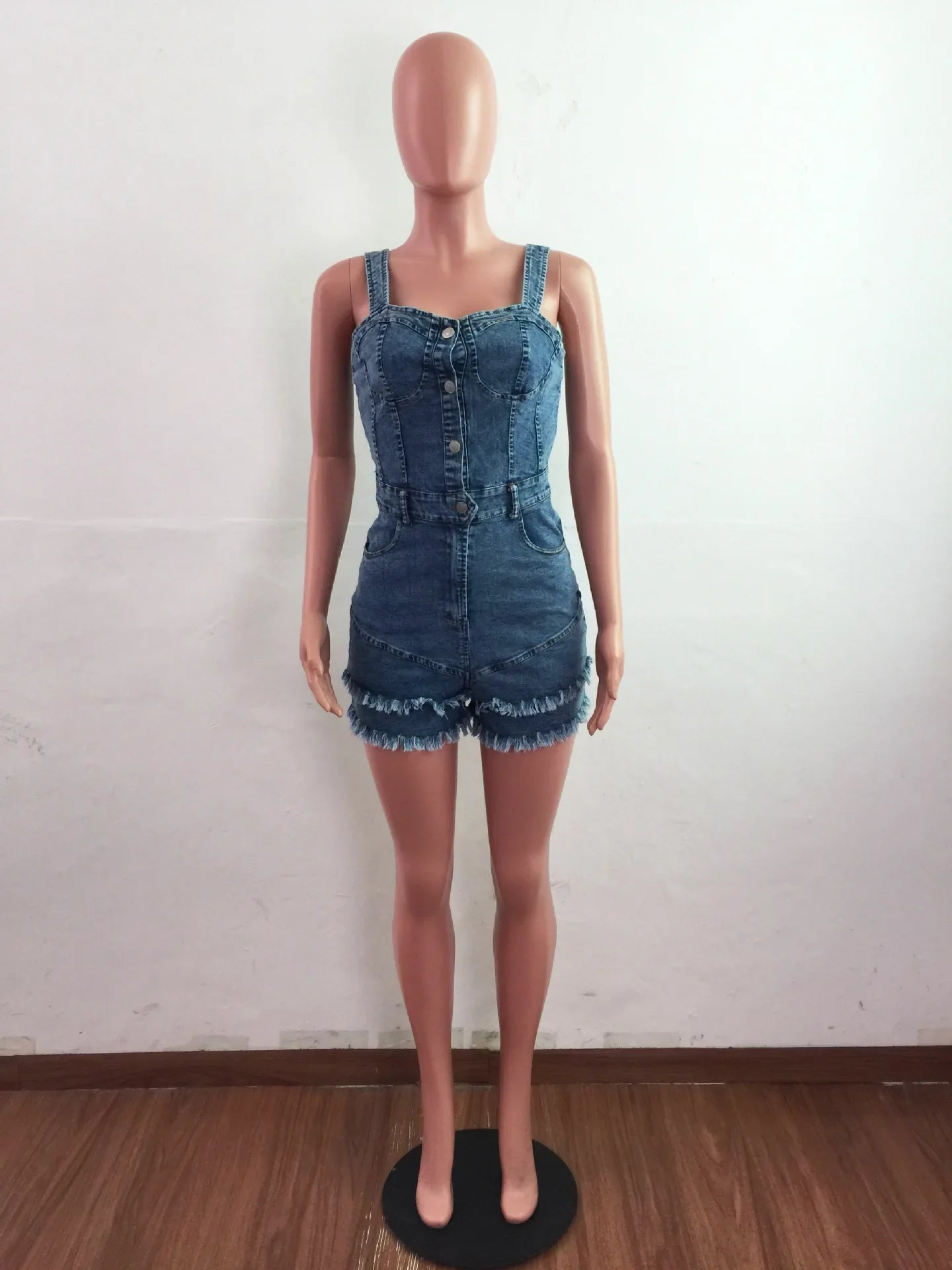 Women Denim Rompers Shorts Jeans Overalls High Waist Spliced Washed Jean Tassel Pockets One Piece Casual Skinny Solid 2025