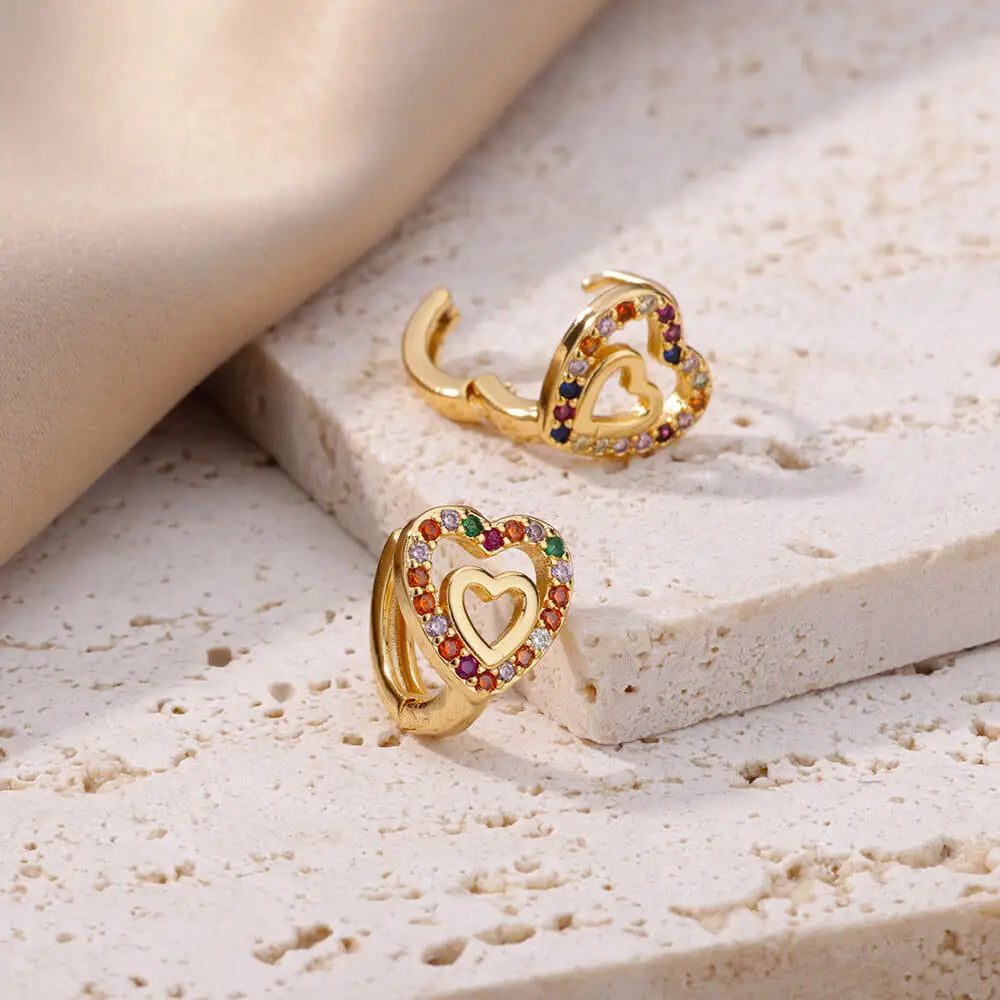 Hollow Heart Earrings for Women Stainless Steel Dangle Drop Earrings 2024 Trend Cubic Zirconia Wedding Couple Ear Jewelry aretes