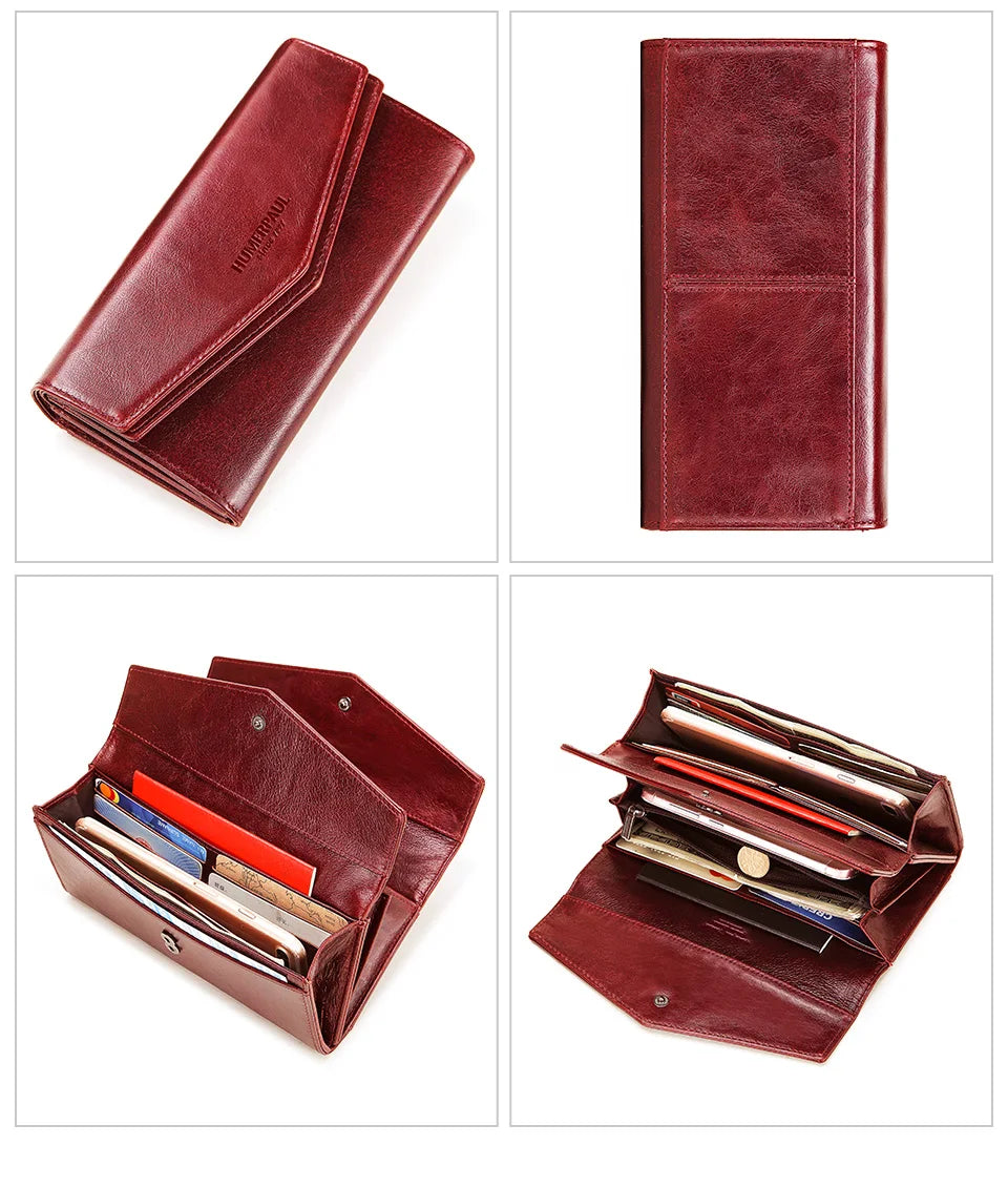 HUMERPAUL Women' s Wallet Top Layer Leather Long Cell Phone Bag with RFID Card Holder Large Capacity Luxury ﻿Ladies Handbags