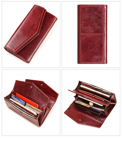 HUMERPAUL Women' s Wallet Top Layer Leather Long Cell Phone Bag with RFID Card Holder Large Capacity Luxury ﻿Ladies Handbags