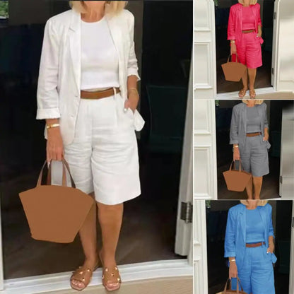 Cotton Linen Temperament Shorts Women s Suit 2 Piece Set Elastic Waist Thin Female Shorts Summer Outfit