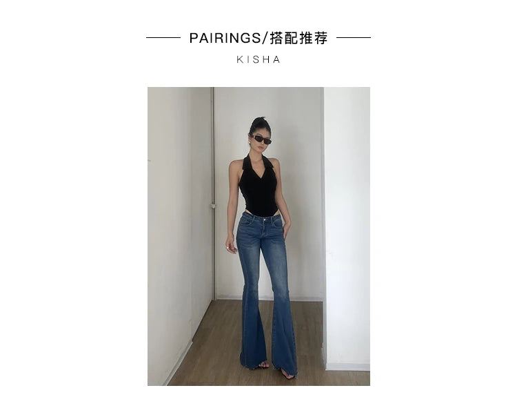 American Style Spicy Girl Sleeveless Polo Neck Solid Bodysuits Women's 2024 Summer New Sexy Backless High Waisted Slim Top Q29N