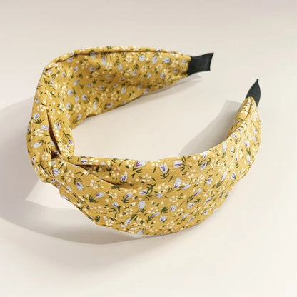 Bohemian Floral Cross Headband Women Wide Bands Hair Hoop Styling Tool Fabric Flower Print Vintage Headwear Accessories Summer Yellow