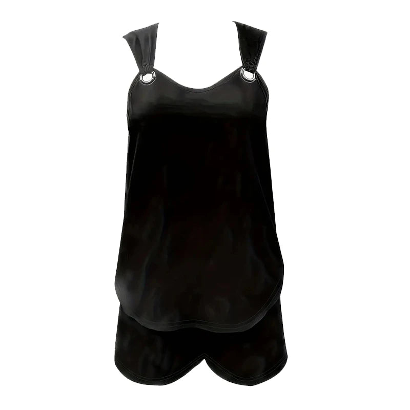 Women's Casual Fashion Set with Suspender Sleeveless Solid Color Top and Pants Set Summer Comfortable Clothing