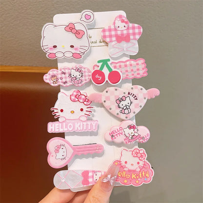 10pcs Children's Hair Clip HelloKitty Cute Headwear for Girls and Children Forehead Hair Clip cherry cat CHINA