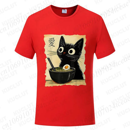 Funny Cat Ramen Graphic Tee Japanese Kawaii Anime Cat T-Shirt Fashion T-shirts Short Sleeve Clothes Trend Casual Unisex Tshirts X250102-1-3