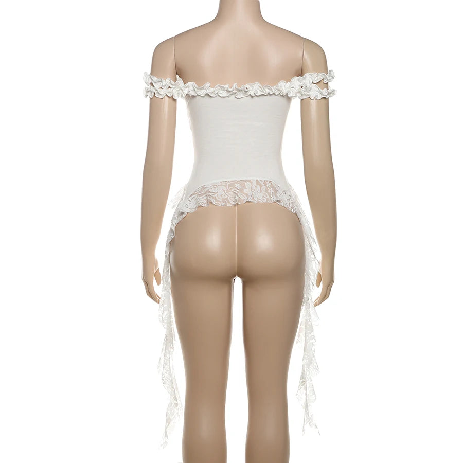 Sylcue Summer New Fashionable High Street Sweet Gentle Sexy Youth Girls Solid Color Shoulder Fringe Long Top