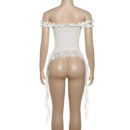 Sylcue Summer New Fashionable High Street Sweet Gentle Sexy Youth Girls Solid Color Shoulder Fringe Long Top