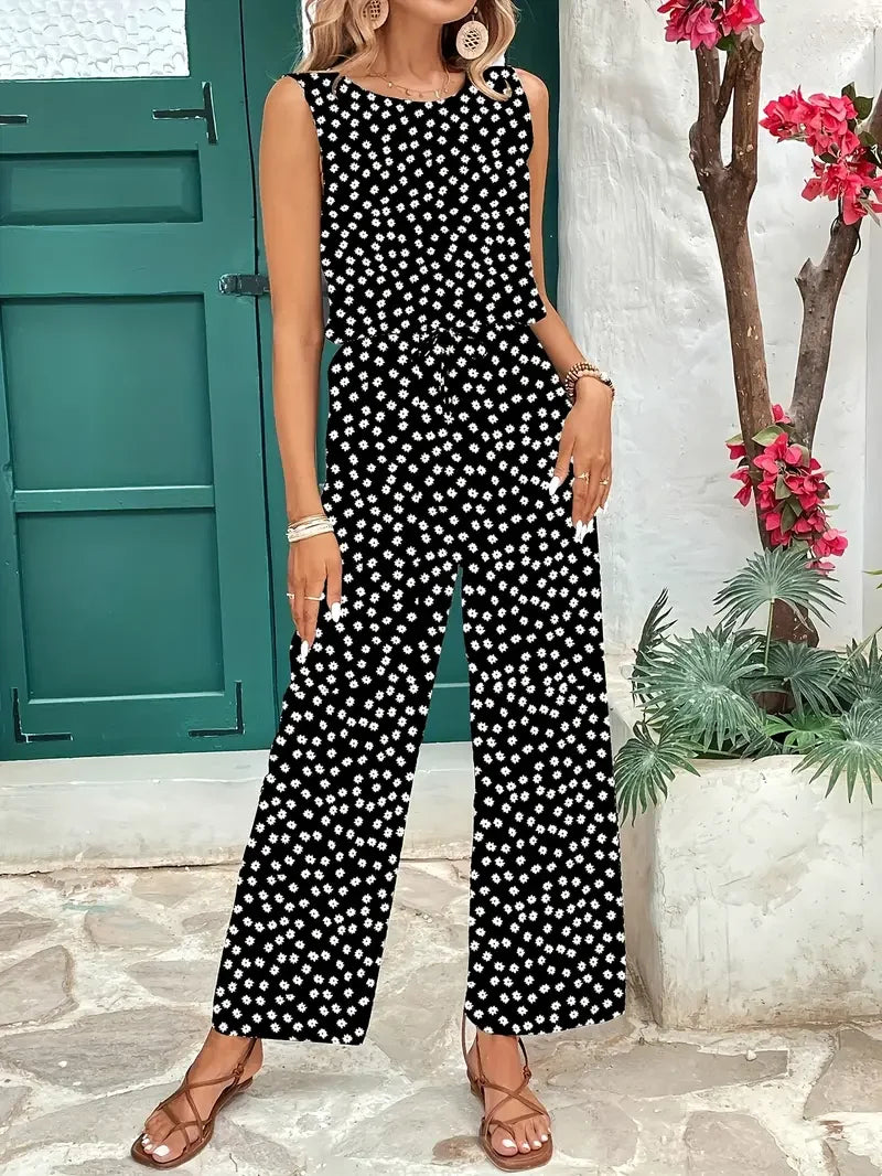 Women's Elegant Polka Dot Casual Sleeveless Round Neck Jumpsuit Ladies Fashion Spring & Summer Summer Wide Leg Tank