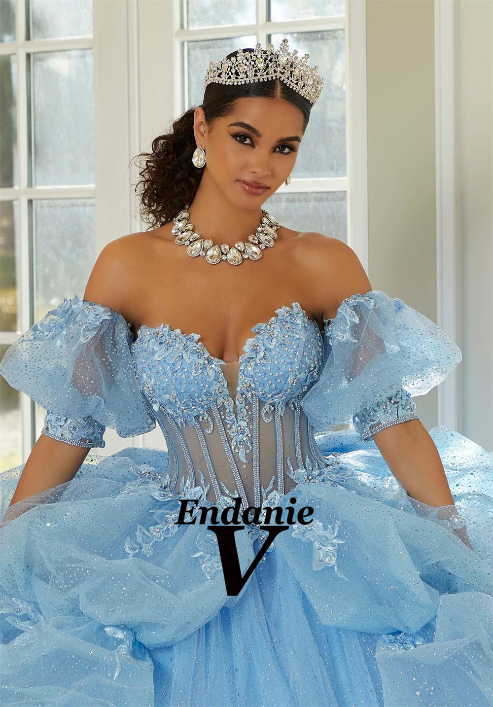 Vendanie Classic Quinceanera Dress Rhinestones Ruched Sweetheart Lace up Tulle Ball Gown Vestidos De 15 Anos Customized Badiee Stylez