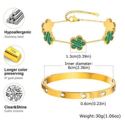 Vnox Exquisite 13mm Clover Bracelet Set for Women, Love Gift Bracelets for Wife Mothers Day Jewelry, Stainless Steel Cuff Bangle Badiee Stylez