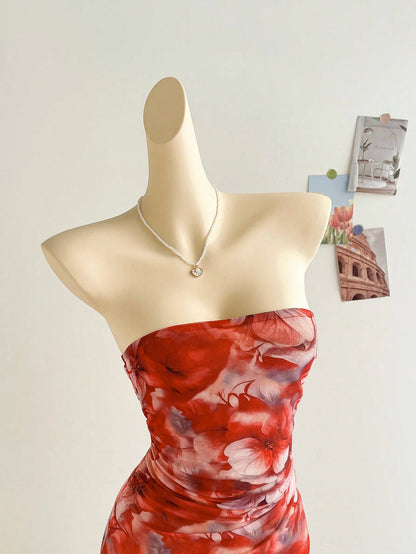 New spring/summer ladies sexy strapless, backless hemline irregular mini dress