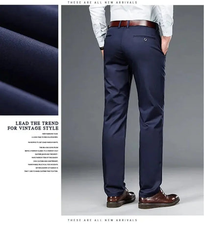 Men's ice silk suit pants Elastic mid-waist baggy trousers Straight business trousers