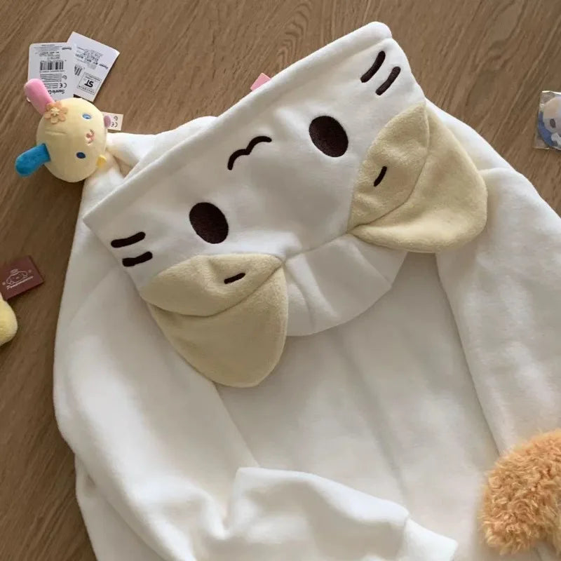 Kawaii Lolita Style Women Fleece Hoodies Cutecore Oversize Japanese Soft Girl Zipper Sweatshirt Casual Cartoon Cardigan Jacket