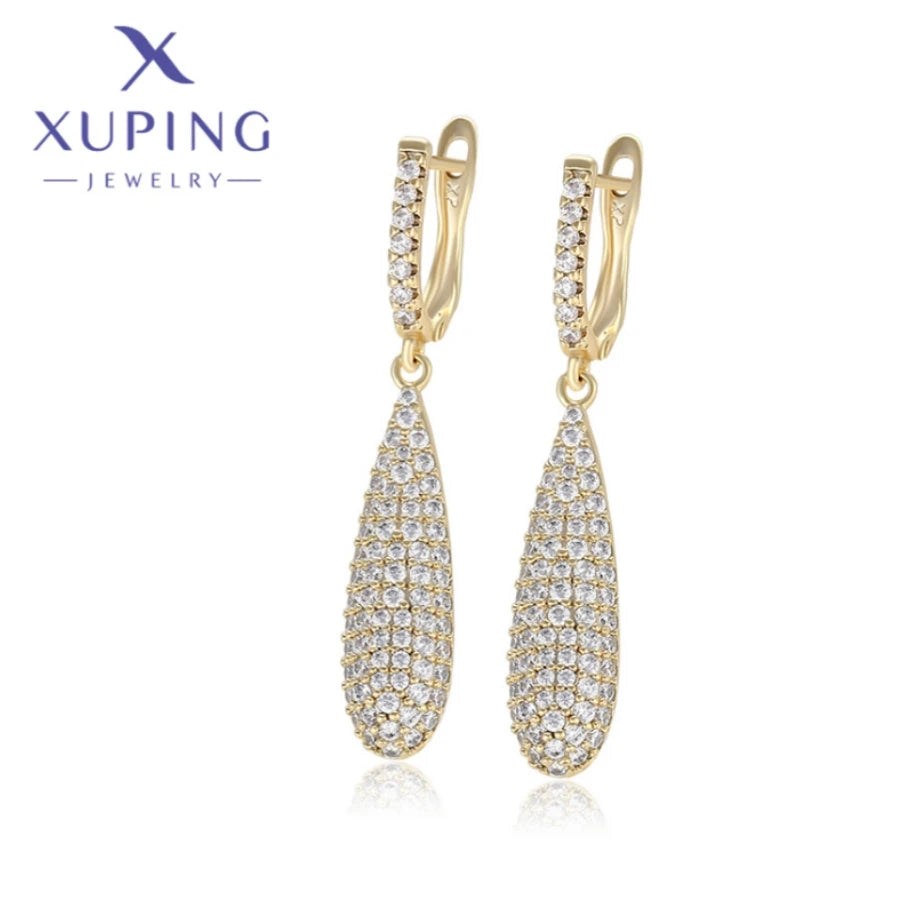 Xuping Jewelry High Quality Fashion Geometry Shaped Light Gold Color Sag Earrings for Women Valentine's Day Gifts X000837267 Light Gold color White
