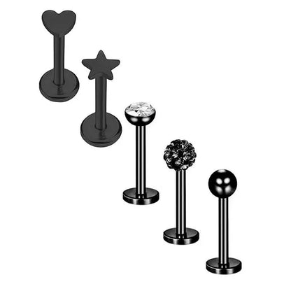 5PCS Flower Tragus Piercing Set Flat Back Cz Cartilage Stud Earring Helix Jewelry Conch Rook Stud Lot Labret Lip Piercing Bulk 5PCS Set3