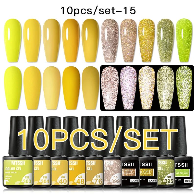 10PCS/Set Gel Nail Polish Set 125 Colors Glitter Semi Permanent Hybrid Gel Varnishes Base Top Coat Soak Off UV LED Nail Art Gel