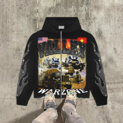 Gothic grunge Vintage Streetwear War Graphic Print Hoodies Women Y2k Tops Sweatshirt goth Oversized zip up Hoodie Mens Clothes