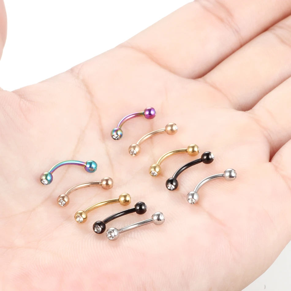 1PC 6/8/10mm Stainless Steel Banana Piercing Ring 3mm Ball Eyebrow Piercing Curved Barbell Ring Snug Daith Helix Rook Earring Badiee Stylez