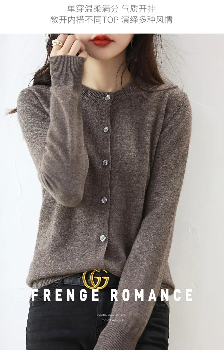 Knitted Cardigan Women's Sweater Autumn And Winter 2022 New Solid Color Coat Round Neck Short Long Sleeve Loose Korean Fashion