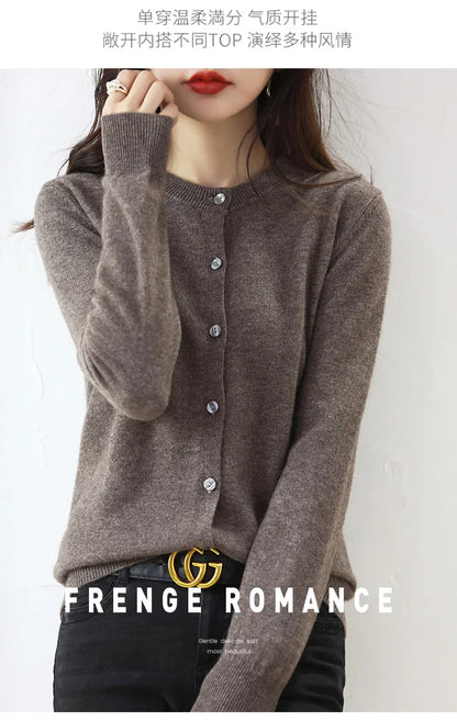 Knitted Cardigan Women's Sweater Autumn And Winter 2022 New Solid Color Coat Round Neck Short Long Sleeve Loose Korean Fashion