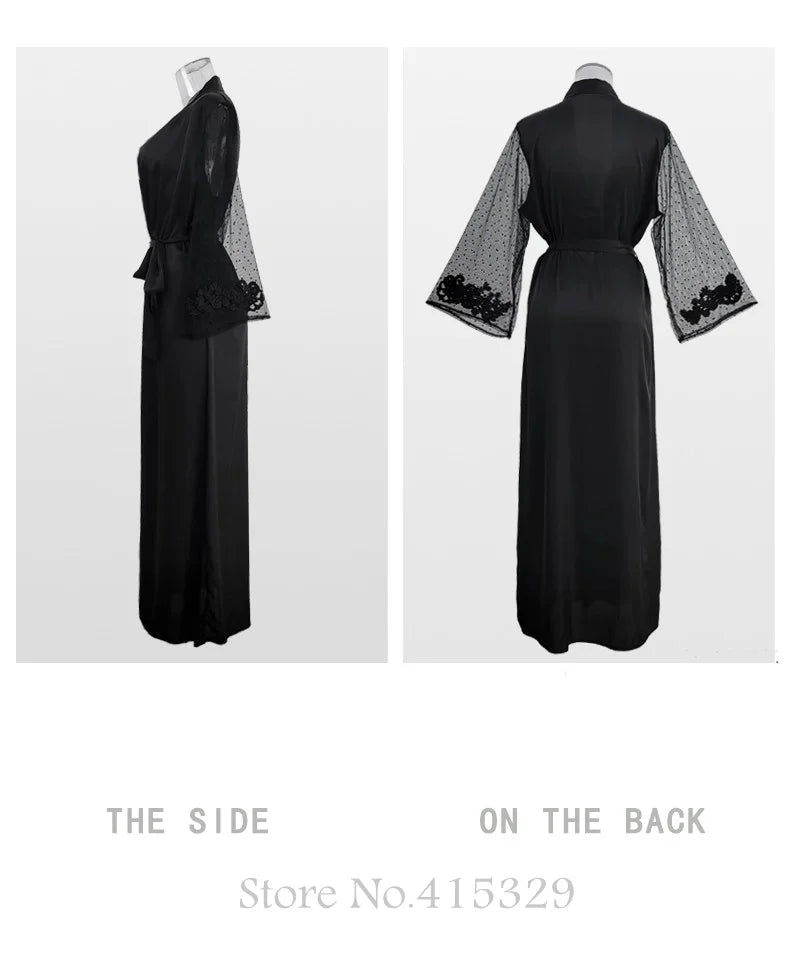 Wedding Bride Robe Set Women Sexy Lace Patchwork Nightgown Long Kimono Bath Gown Loose Suspender Nightdress Intimate Lingerie