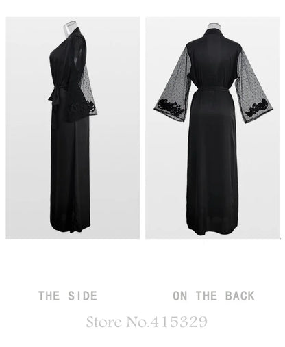 Wedding Bride Robe Set Women Sexy Lace Patchwork Nightgown Long Kimono Bath Gown Loose Suspender Nightdress Intimate Lingerie