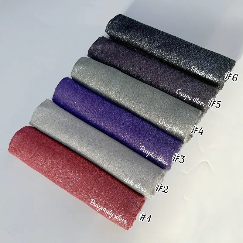 Lastest Brand Design Scarf Shiny Solid Color Shawls Rayon Fabric Gold Silk Silver Wire Head Shawl Fringe Hijab For Women
