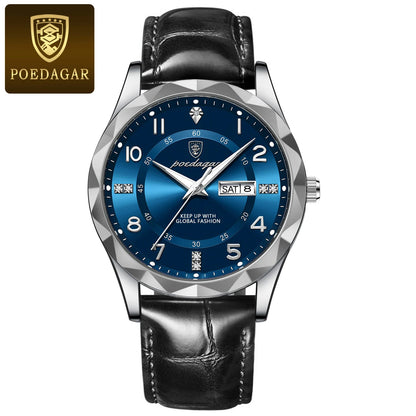 POEDAGAR Luxury High Quality Watches for Men Sport Quartz Leather Man Watch Waterproof Luminous Date Week Men's Watch Male Reloj - Badiee Stylez