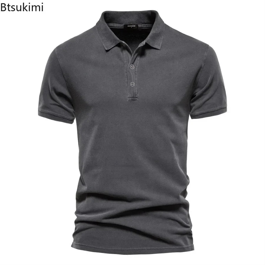 2025 Men's Slim Fit Cotton Polo Shirt - Stylish Lapel Design for Casual & Business Golf Wear