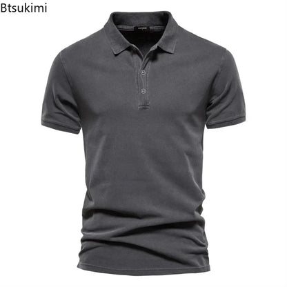 2025 Men's Slim Fit Cotton Polo Shirt - Stylish Lapel Design for Casual & Business Golf Wear