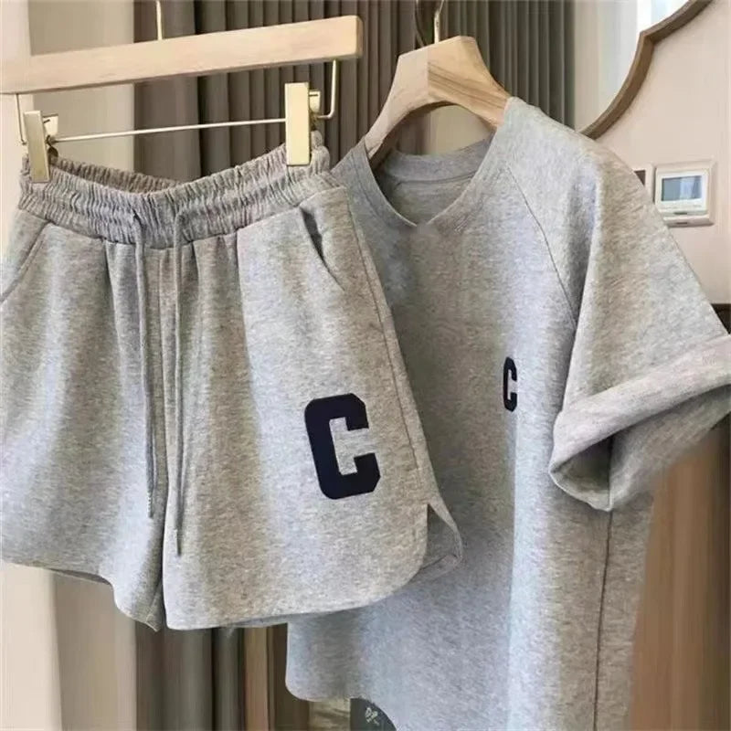 Bull Horn Sleeve Casual Sports Suit Women's Summer Thin Style Summer Running Fashion Western-Style Short Sleeved Shorts Pajamas