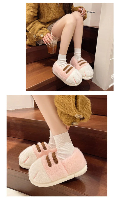 New Adorable Kitty Claw Slippers Women's Home Shoes Non Slip Furry Mules Female Fashion Warm Fluffy Slides Outdoor Cat Slippers Badiee Stylez