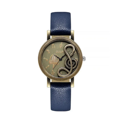 Vintage Women Watches Personalized Music 3D Style Leather Band Ladies Dress Waches Casual Outdoor Wristwatch Relogio Feminino Blue