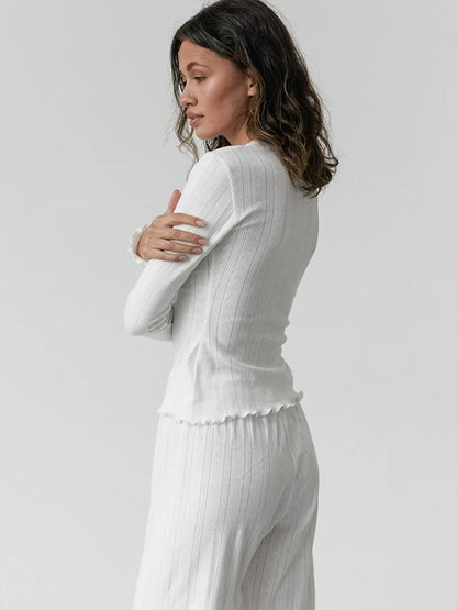 Mozuleva Love Jacquard Long Sleeved Pajamas Set Women's Spring Knitted Cardigan Pants Pajamas Comfortable Women Home Clothes