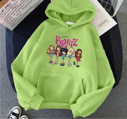 Bratz Letter Printed Plus Size Woman Hooded Sweatshirt Women Hoodie Hip Hop Long Sleeve Streetwear Unisex Male Clothes Tops light green 1599