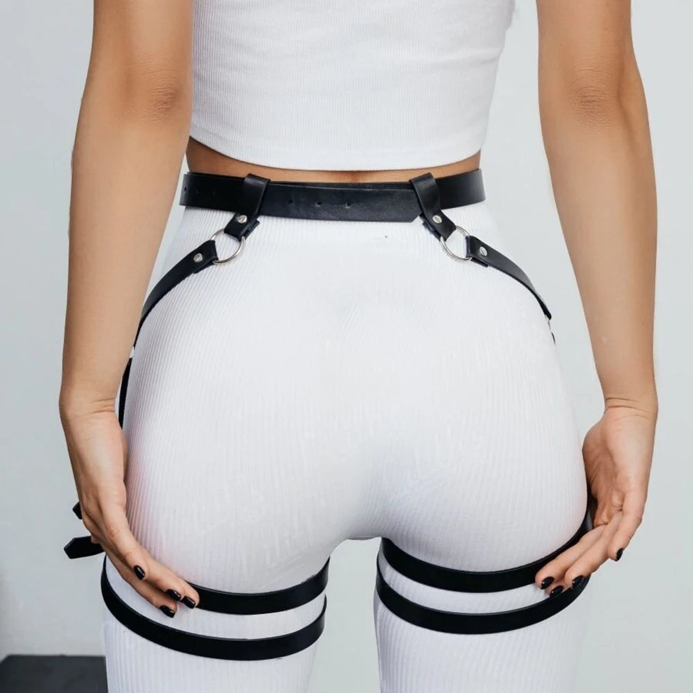 Fashion Steampunk Women's Body Harness With Suspenders Garter Belt For Thigh High Stockings, Leather Gothic Costumes Accessories Badiee Stylez