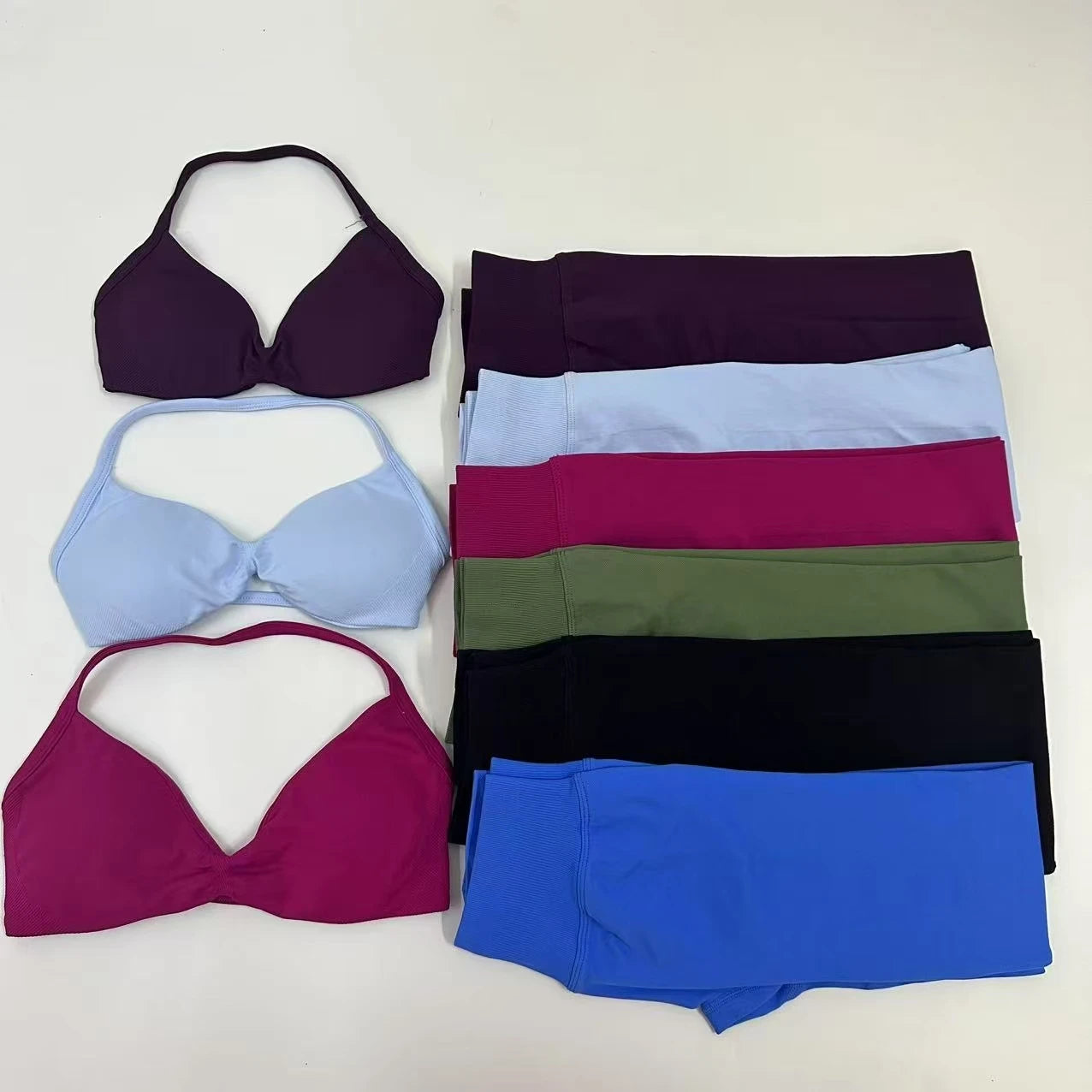 No Logo Seamless Yoga Set Women Workout Scrunch Leggings Set Strappy Halter Sports Bra Fitness Gym Clothing Workout Set 2 Pieces Badiee Stylez