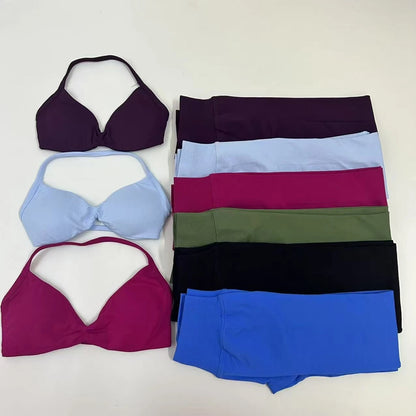 No Logo Seamless Yoga Set Women Workout Scrunch Leggings Set Strappy Halter Sports Bra Fitness Gym Clothing Workout Set 2 Pieces Badiee Stylez