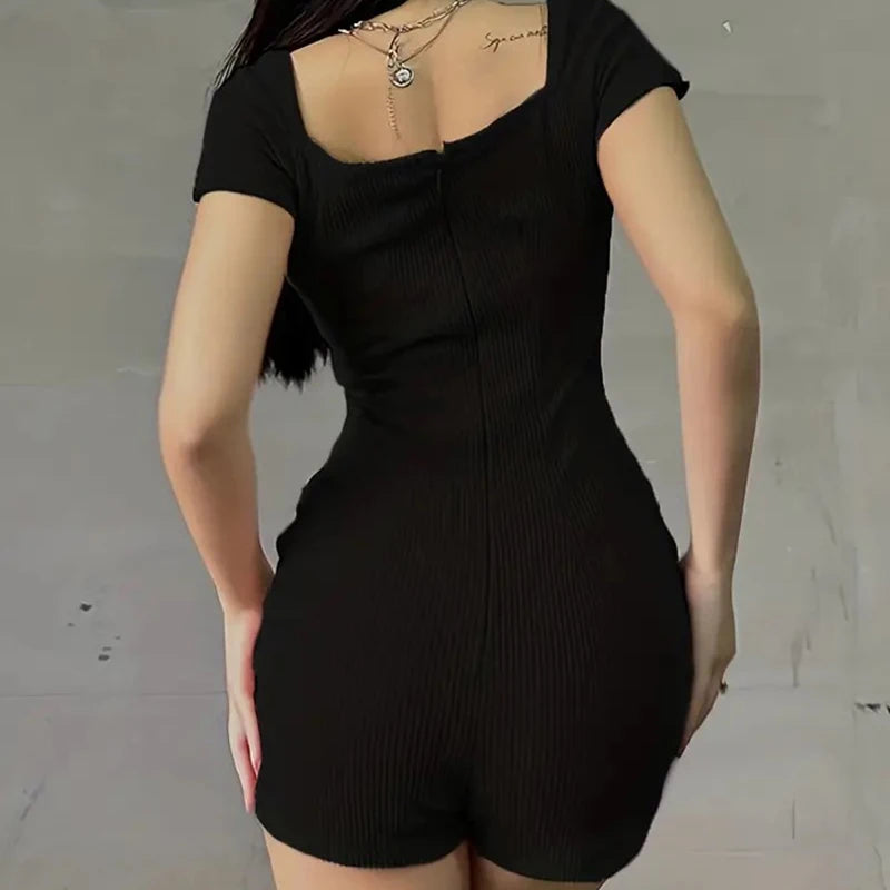 Women's Rompers Short Sleeve Solid Skinny Bodycon Jumpsuits Shorts Fashion Sports Fitness Casual Activity Streetwear Overalls